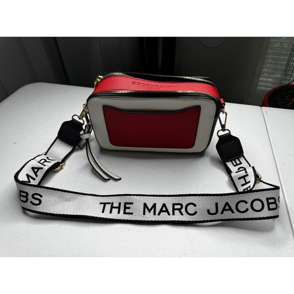 Marc Jacobs The Snapshot Crossbody Bag White Red Black Saffiano Leather Gold HW